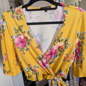 Yellow Floral Wrap Top by New Look